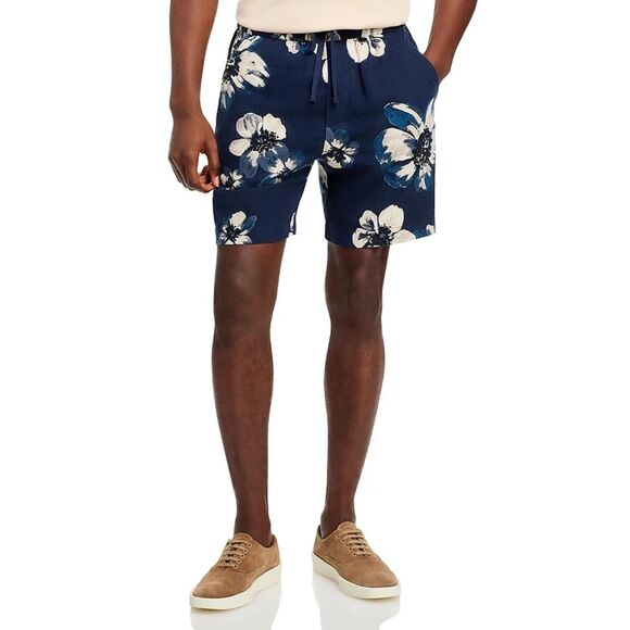 VINCE Shorts Mens Medium Blue Floral Drawstring Pull On Tropical Linen $225 - Picture 1 of 11